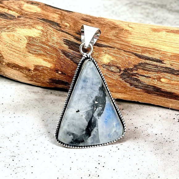 FLASHY Rainbow Moonstone & Black Tourmaline 925 Silver Gemstone Pendant … - Picture 1 of 6